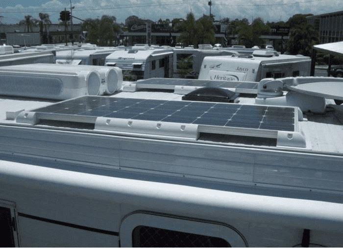 Solar panels installed on the roof of an RV