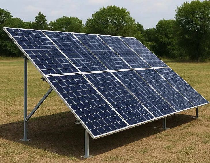 Solar panels placed tilted on the ground